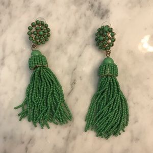 Green beaded tassel earrings